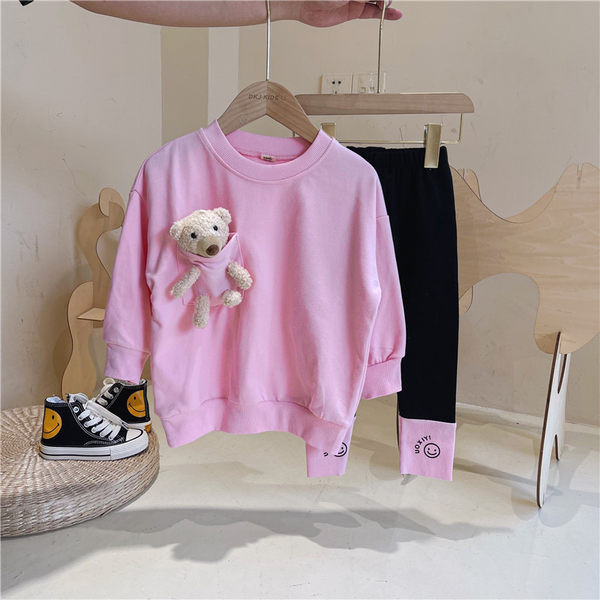 Set pentru copii de bluză din două piese cu element 3D și jambiere pentru fete