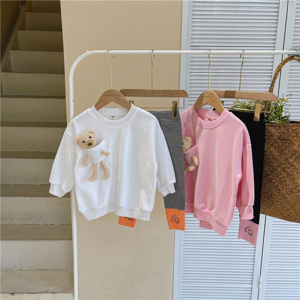 Set pentru copii de bluză din două piese cu element 3D și jambiere pentru fete