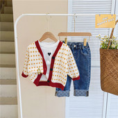 Set de toamna pentru copii din trei parti vesta, bluza si blugi pentru fete