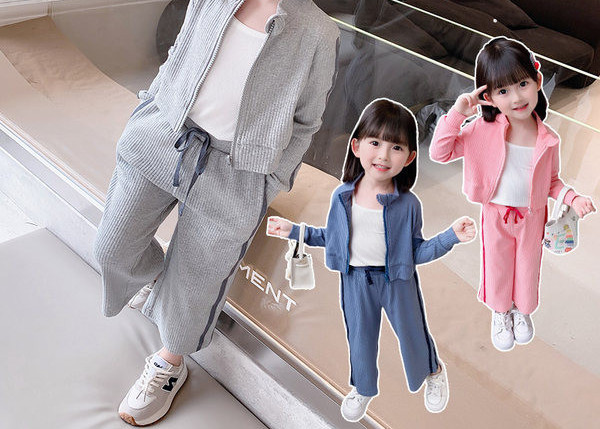 Set copii de toamna pentru fete in doua parti - top cu fermoar si fund lat