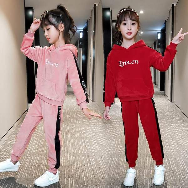 Set de toamna-iarna pentru fete din catifea cu inscriptie