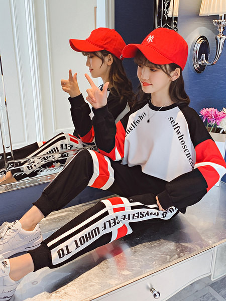 Set copii pentru fete bluza din doua piese cu decolteu rotund si pantaloni