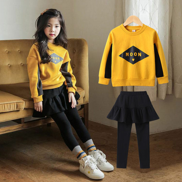 Set copii pentru fete din două părți - bluză cu mâneci lungi și fustă-pantaloni