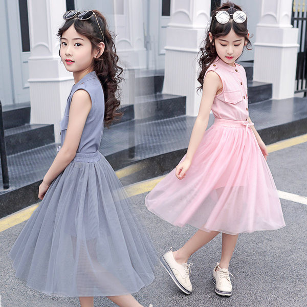 Set copii pentru fete din fusta din doua parti si maiou