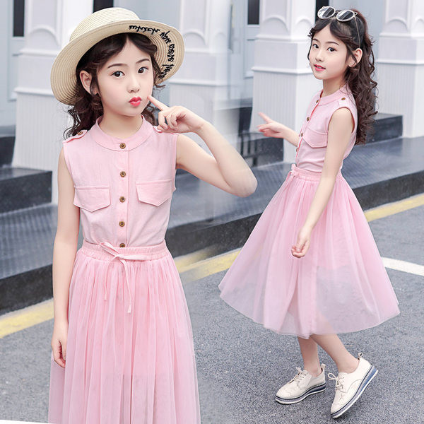 Set copii pentru fete din fusta din doua parti si maiou