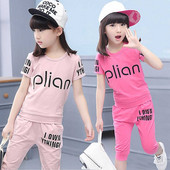 Set de vara copii tricou si pantaloni 3/4 cu imprimeu pentru fete