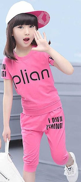 Set de vara copii tricou si pantaloni 3/4 cu imprimeu pentru fete