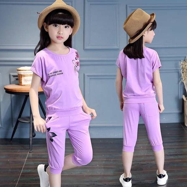 Set de vara pentru copii pentru fete in doua parti - tricou si pantaloni 3/4