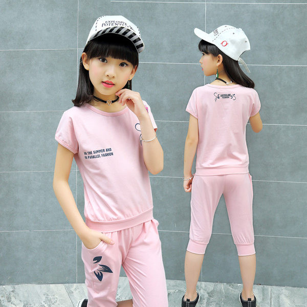 Set de vara pentru copii pentru fete in doua parti - tricou si pantaloni 3/4