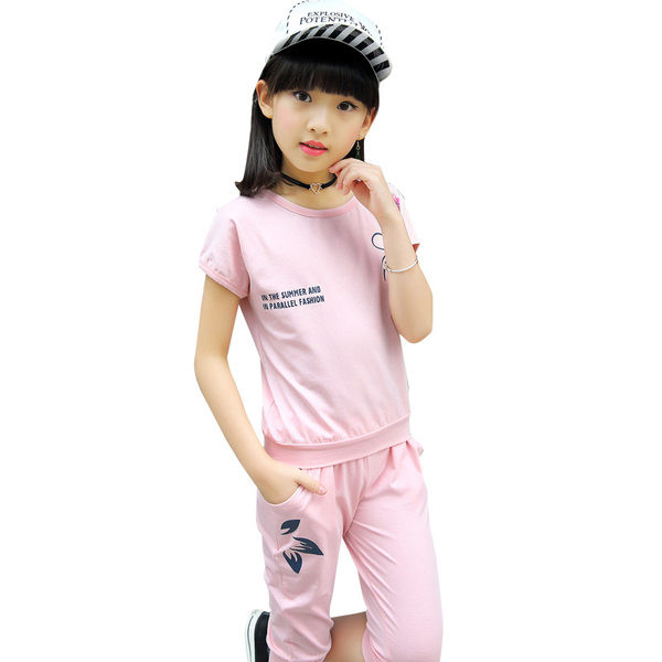 Set de vara pentru copii pentru fete in doua parti - tricou si pantaloni 3/4