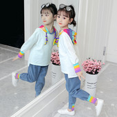 Νέο μοντέλο παιδικό casual σετ μπλούζα με κουκούλα και τζιν