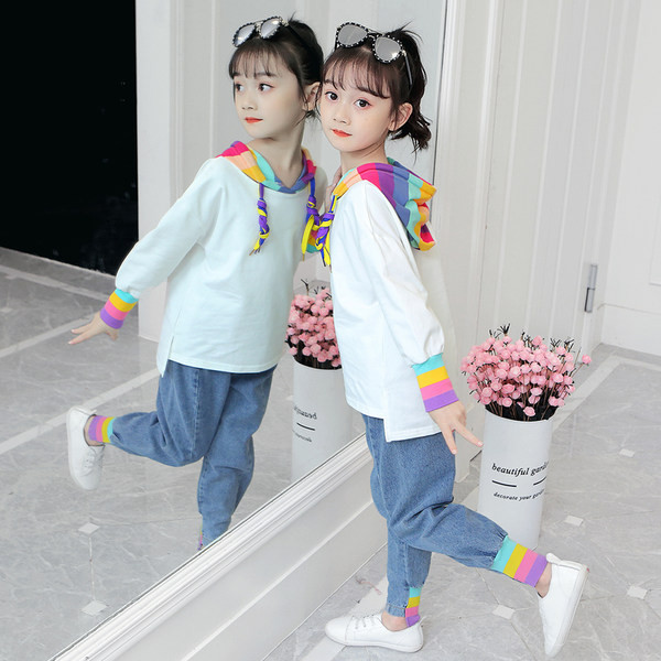 Νέο μοντέλο παιδικό casual σετ μπλούζα με κουκούλα και τζιν