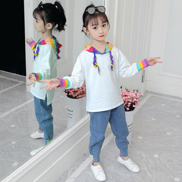 Νέο μοντέλο παιδικό casual σετ μπλούζα με κουκούλα και τζιν