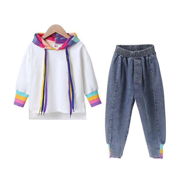 Νέο μοντέλο παιδικό casual σετ μπλούζα με κουκούλα και τζιν