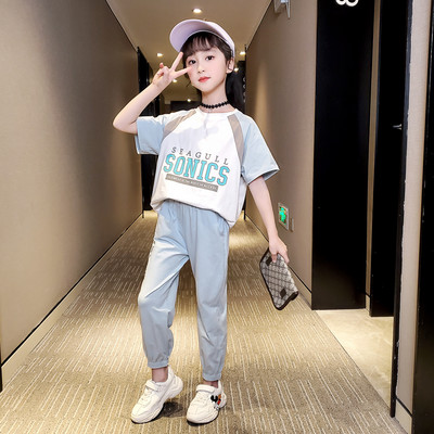 Set de tricou la modă cu mâneci scurte și pantaloni pentru fete