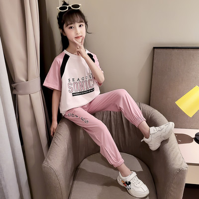 Set de tricou la modă cu mâneci scurte și pantaloni pentru fete