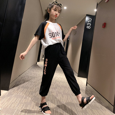 Set de tricou la modă cu mâneci scurte și pantaloni pentru fete