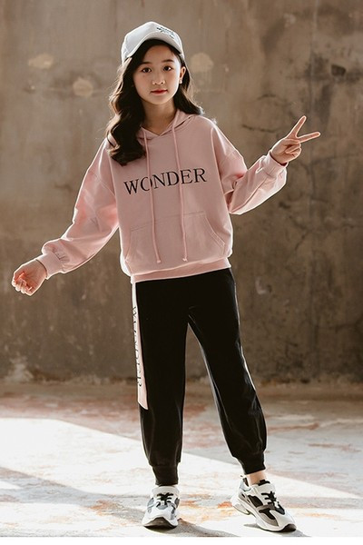 Παιδικό αθλητικό-καθημερινό σετ για κορίτσια σε δύο μέρη - αθλητικό παντελόνι και φούτερ