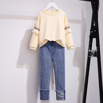 Casual παιδικό σετ μπλούζα με μακριά μανίκια και τζιν