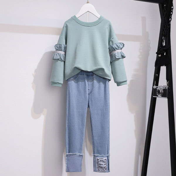 Casual παιδικό σετ μπλούζα με μακριά μανίκια και τζιν