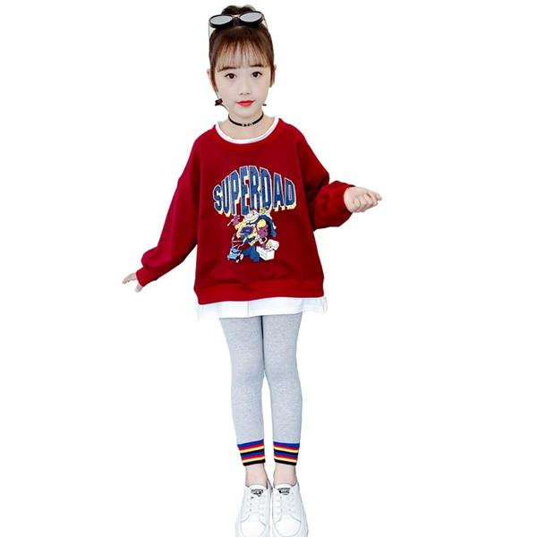 Καθημερινό παιδικό σετ για κορίτσια σε ροζ, κόκκινο και κίτρινο χρώμα