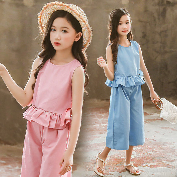 Καλοκαιρινό παιδικό σετ φανελάκι με βολάν και παντελόνι 7/8 για κορίτσια