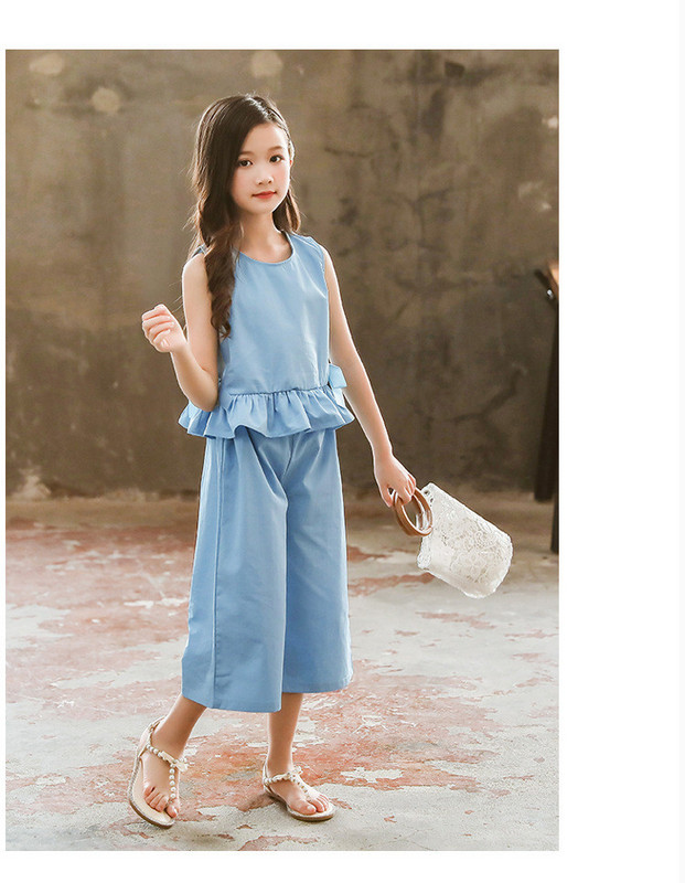 Καλοκαιρινό παιδικό σετ φανελάκι με βολάν και παντελόνι 7/8 για κορίτσια