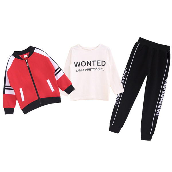 Καθημερινό παιδικό σετ τρία μέρη για κορίτσια σε κόκκινο και ροζ χρώμα