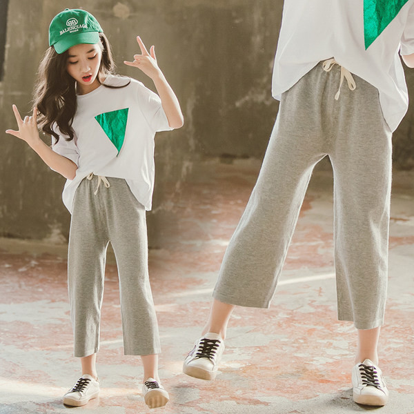 Pantaloni copii pentru fete cu lungime 7/8 si cravate