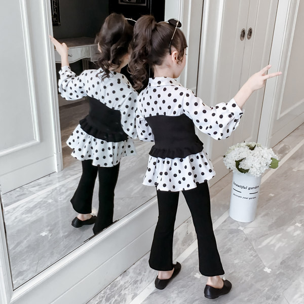 Μοντέρνο σετ για κορίτσια σε δύο μέρη - πουκάμισο με μακριά μανίκια και παντελόνι