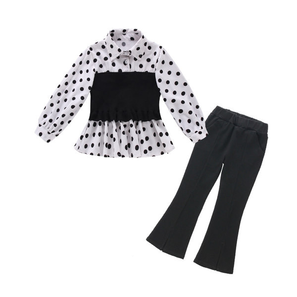 Μοντέρνο σετ για κορίτσια σε δύο μέρη - πουκάμισο με μακριά μανίκια και παντελόνι