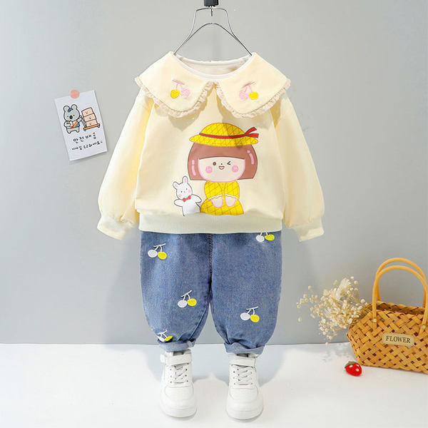 Παιδικό μοντέρνο σετ με κέντημα και στρογγυλή λαιμόκοψη