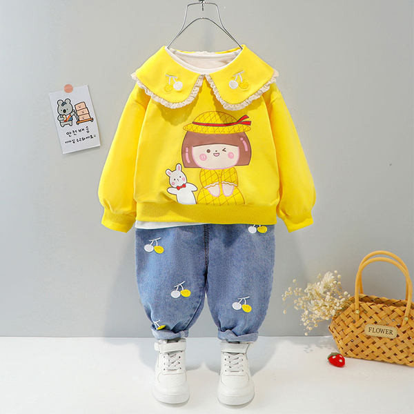 Παιδικό μοντέρνο σετ με κέντημα και στρογγυλή λαιμόκοψη