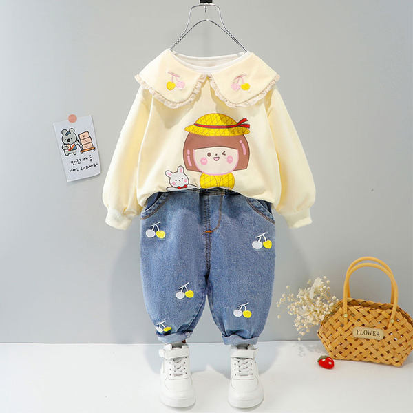 Παιδικό μοντέρνο σετ με κέντημα και στρογγυλή λαιμόκοψη