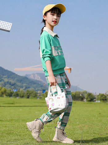 Спортен детски комплект от две части за момичета блуза и панталон с ластик