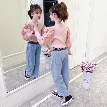 Детски комплект за момичета от блуза и дънки 