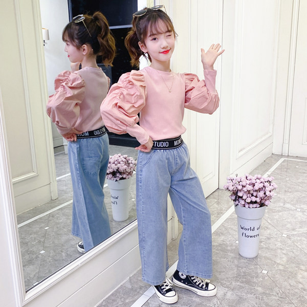 Set copii pentru fete din bluză și blugi