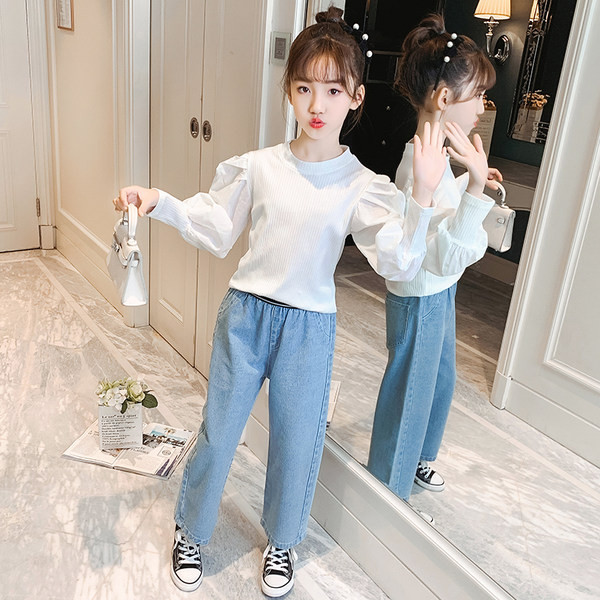 Set copii pentru fete din bluză și blugi