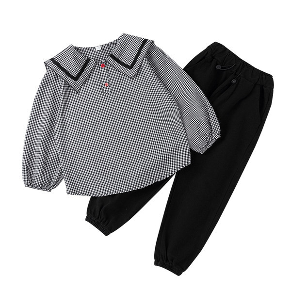 Μοντέρνο σετ για κορίτσια σε δύο μέρη - πουκάμισο με μακριά μανίκια και παντελόνι