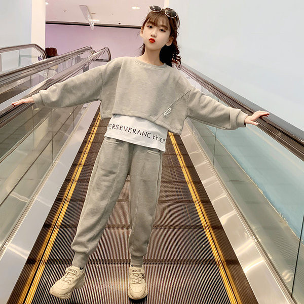 Καθημερινό σετ για κορίτσια σε δύο μέρη σε γκρι και κίτρινο χρώμα