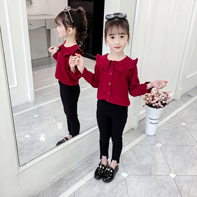 Φθινοπωρινό παιδικό σετ για κορίτσια σε δύο μέρη - μακρυμάνικο πουκάμισο και κολάν