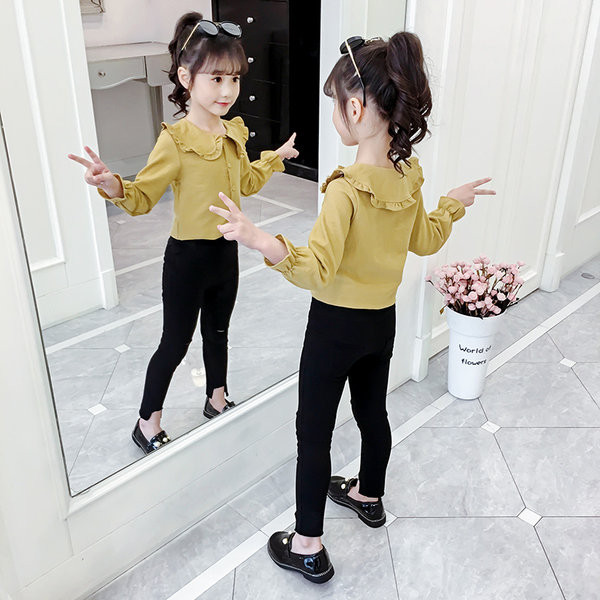 Φθινοπωρινό παιδικό σετ για κορίτσια σε δύο μέρη - μακρυμάνικο πουκάμισο και κολάν