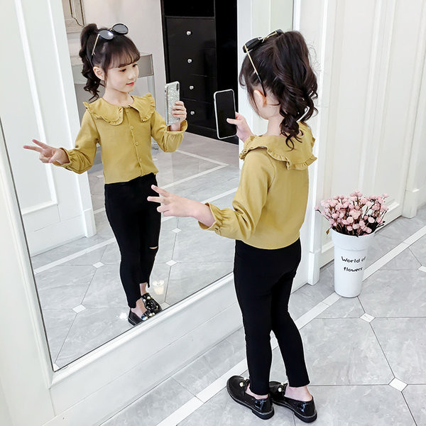 Φθινοπωρινό παιδικό σετ για κορίτσια σε δύο μέρη - μακρυμάνικο πουκάμισο και κολάν