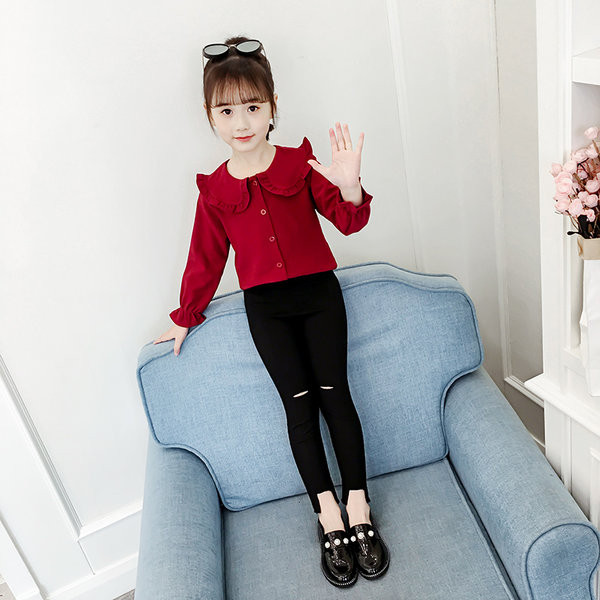 Φθινοπωρινό παιδικό σετ για κορίτσια σε δύο μέρη - μακρυμάνικο πουκάμισο και κολάν