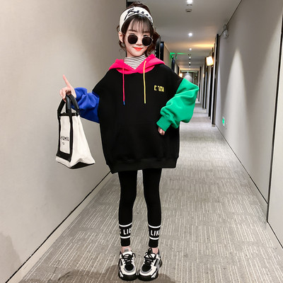 Παιδικό σετ φθινοπώρου-χειμερινό για κορίτσια σε δύο μέρη - φαρδιά φούτερ και κολάν