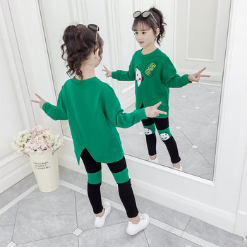 Детски ежедневен комплект за момичета включващ дълга блуза и клин