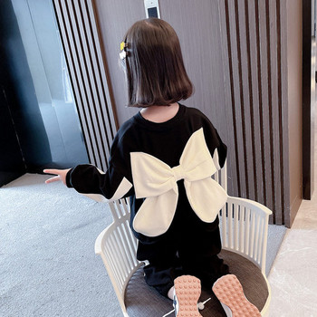 Детски ежедневен комплект за момичета от две части - блуза с панделка на гърба и панталон