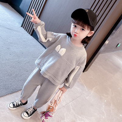 Παιδικό casual σετ για κορίτσια σε δύο μέρη - μπλούζα με κορδέλα στην πλάτη και παντελόνι