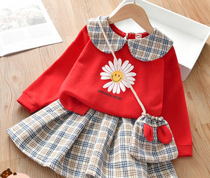 Νέο μοντέλο παιδικό σετ καρό φούστα και μπλούζα για κορίτσια