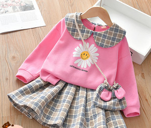 Νέο μοντέλο παιδικό σετ καρό φούστα και μπλούζα για κορίτσια